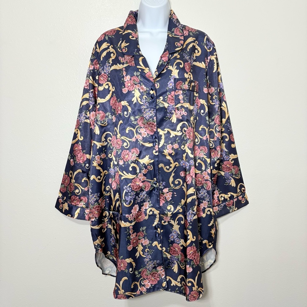 Vintage Chelsea’s Collection Floral Satin Nightgown Night Dress SzL Dead Stock